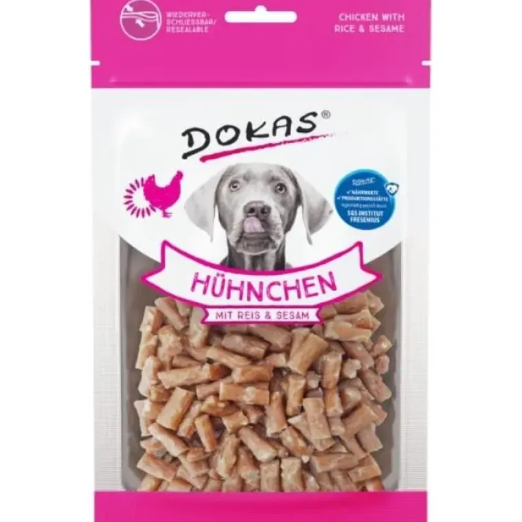Godbidder & Smagsvarianter|Godbidder Og Gnaveben^Dokas Kylling m. ris og sesam | 70g