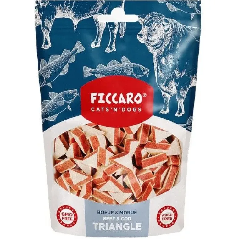 Hvalpegodbidder Og Gnaveben|Hundeferien^Ficcaro Beef & Cod triangle | 100g
