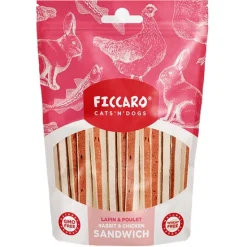 Hvalpegodbidder Og Gnaveben|Lyserøde Favoritter^Ficcaro Rabbit & Chicken Sandwich | 100g