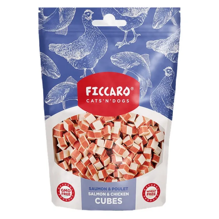 Hvalpegodbidder Og Gnaveben|Godbidder^Ficcaro Salmon & Chicken Cubes | 100g