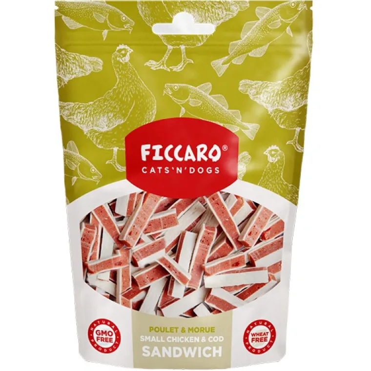 Hvalpegodbidder Og Gnaveben|Godbidder Og Gnaveben^Ficcaro Small Chicken and Cod Sandwich | 100g