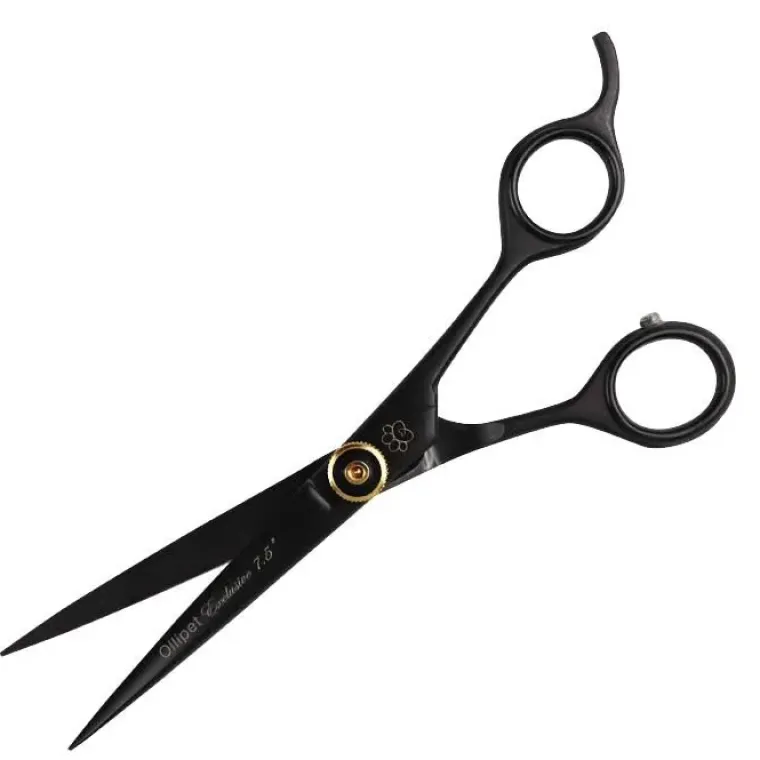 Pelsplejeredskaber^Ollipet Exclusive Black/Gold groomingsaks | 7,5"