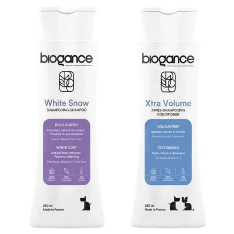 Groomingsæt|Hundeshampoo Og Hundebalsam^ Pakketilbud | Biogance White Snow shampoo og Conditioner sæt