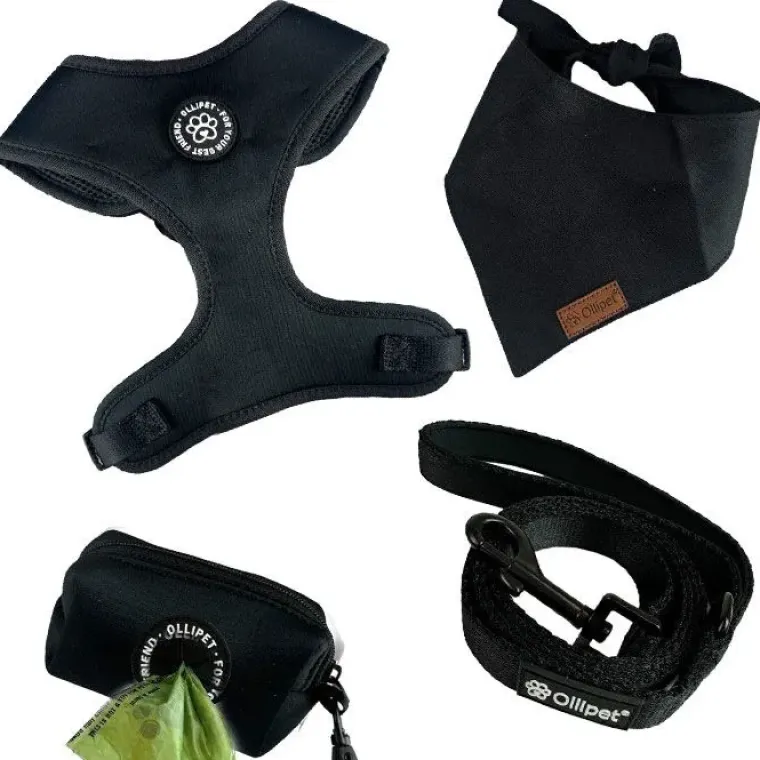Hundeseler|Hundesnor^ Pakketilbud | Ollipet City Lux selesæt | Midnight Black