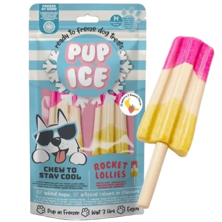 ☀️Sommerklar|Hundeferien^Pup Ice Raket hundeis | Jordbær og Banan 2 stk.