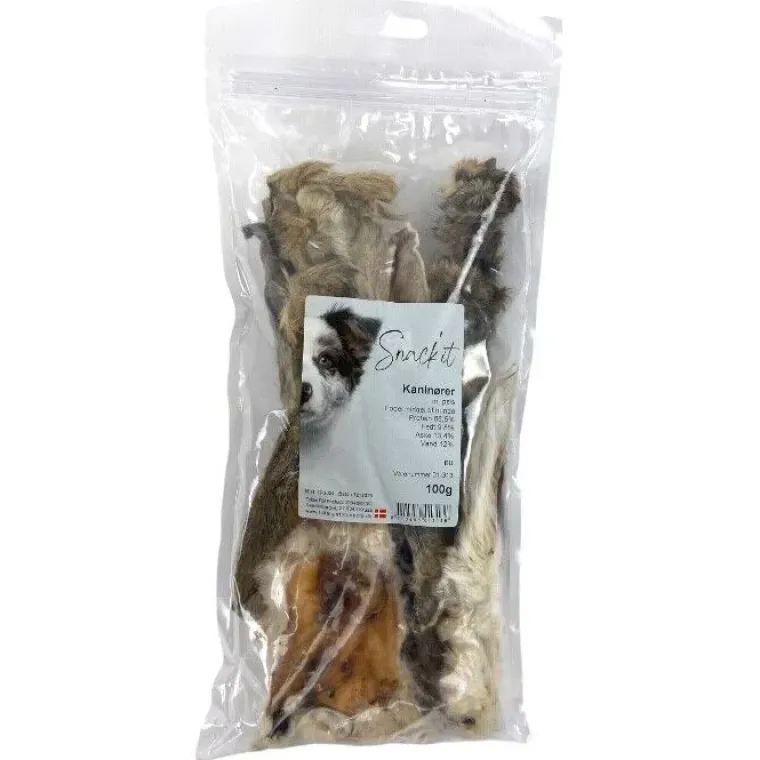 Single Protein & Foder & Godbidder|Godbidder Og Gnaveben^Snack'it Kaninører Med Pels 1kg | Storkøb