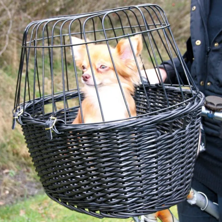 Hundeferien|Cykelkurv Til Hund^Trixie cykelkurv sortbejset flet med gitter